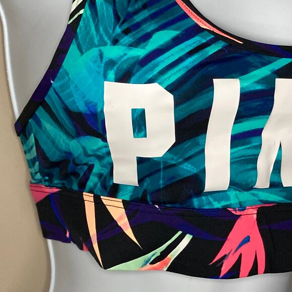 Victorias Secret PINK Racerback Sports Bra Graphic Tropical Print Active Size XS - Picture 15 of 15